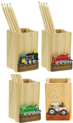 5202T: Transport -Trains & Tractors Pencil Pots & Colour Pencils (Pack Size 12) Price Breaks Available